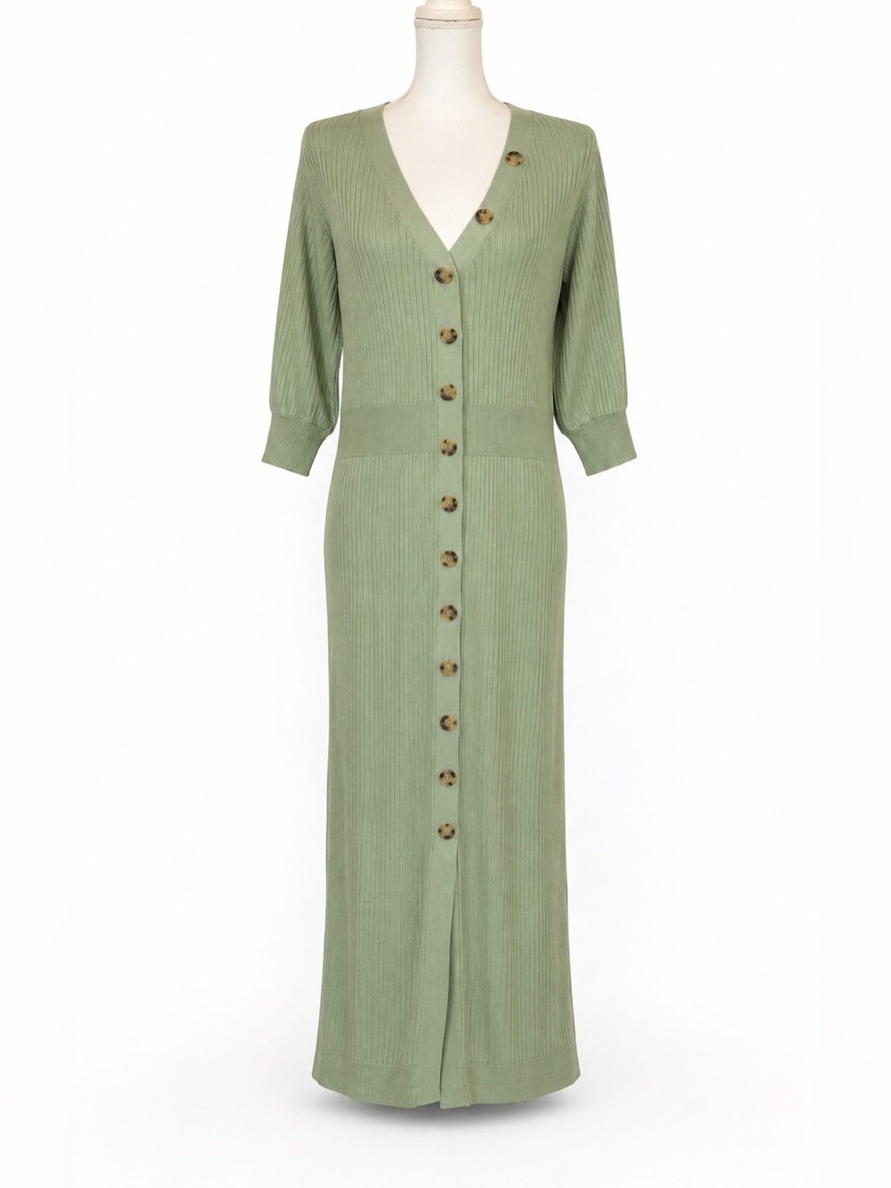 Eloquii Sage Green Ribbed Button Front Midi Dress 18/20